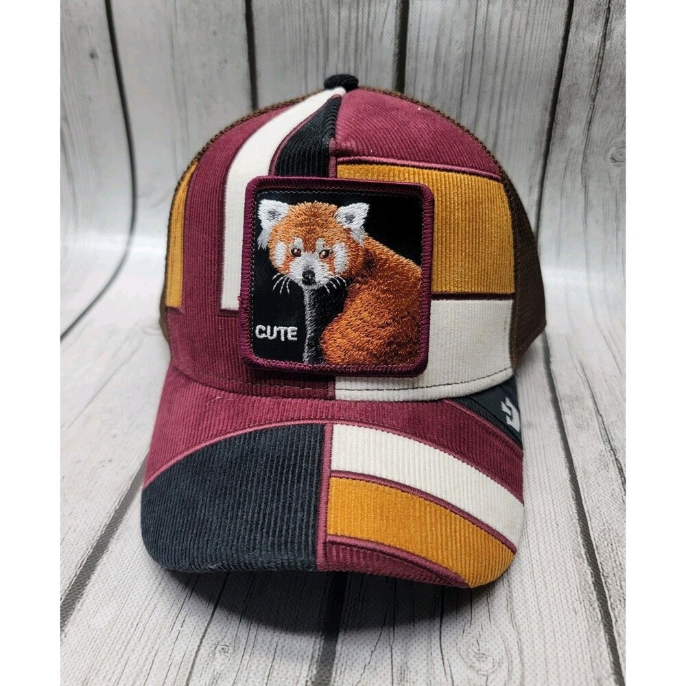 Goorin Bros The Farm CUTE RED PANDA Trucker Hat Dorbz Corduroy Patchwork Cap